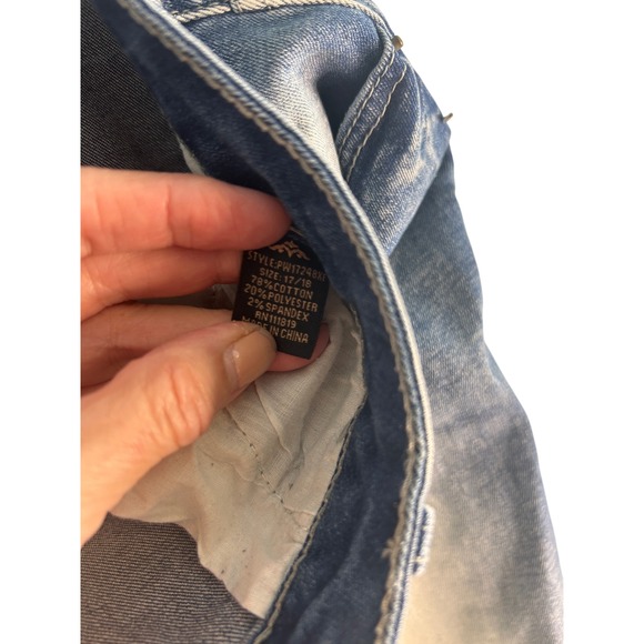 Elite Jeans Womens Plus Size 17/18 Floral Embroidered Distressed Crop Denim Blue - Picture 7 of 7